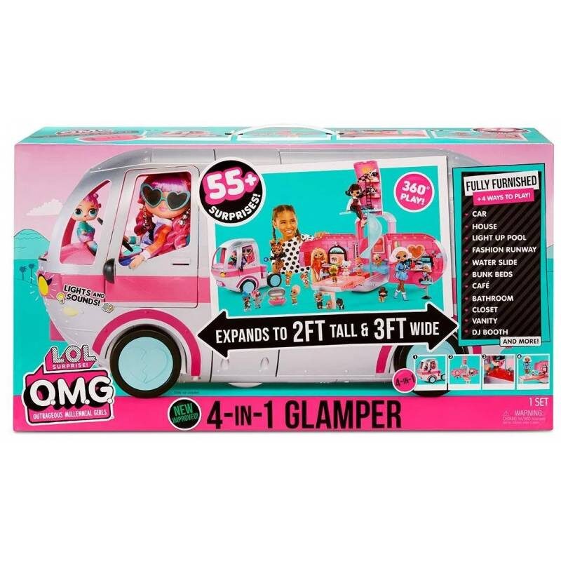 MGA 576730 - L.O.L. Surprise! O.M.G. 4-in-1 Glamper Fashion Camper, 55+ Surprises (Metallic Silver) lol kemperis, glemperis sudraba pelēks