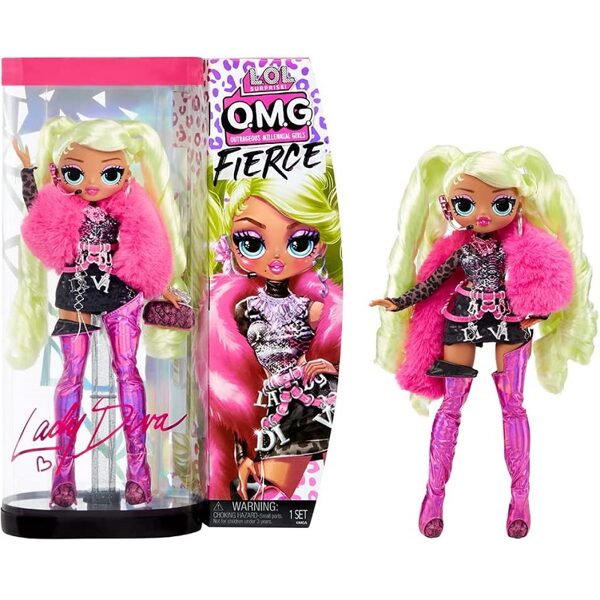 MGA 585275 - LOL Surprise OMG Fierce Lady Diva Fashion Doll lelle ar pārsteigumiem