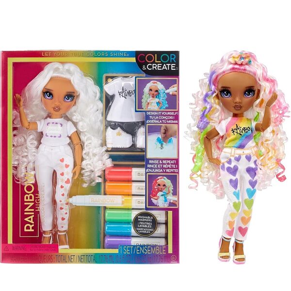 MGA 594147 - Rainbow High Color & Create Fashion DIY Doll - Purple Eyes modes lelle ar violetām acīm
